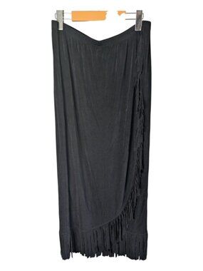 Chicos Travelers Skirt Fringe Black Slinky Stretch Knit Pull On Size 3 (US XL)